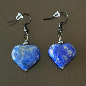 Lapis Lazuli Heart Shaped Pierced Earrings